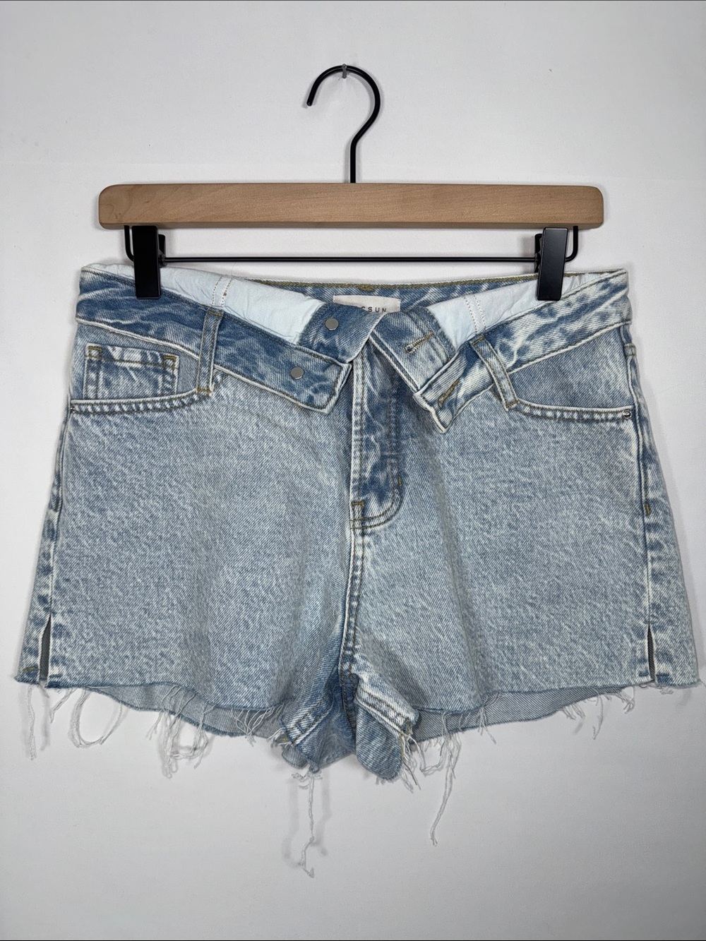 WS44 {PacSun} "High Rise Festival" Blue Fold Over Waist Cutoff Jean Shorts